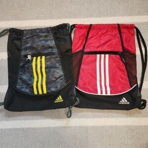 Adidas Black and Red Drawstring Backpacks with Yellow Accents